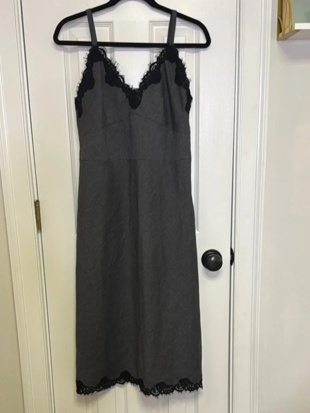 Elegant Black Lace Trim Slip Dress